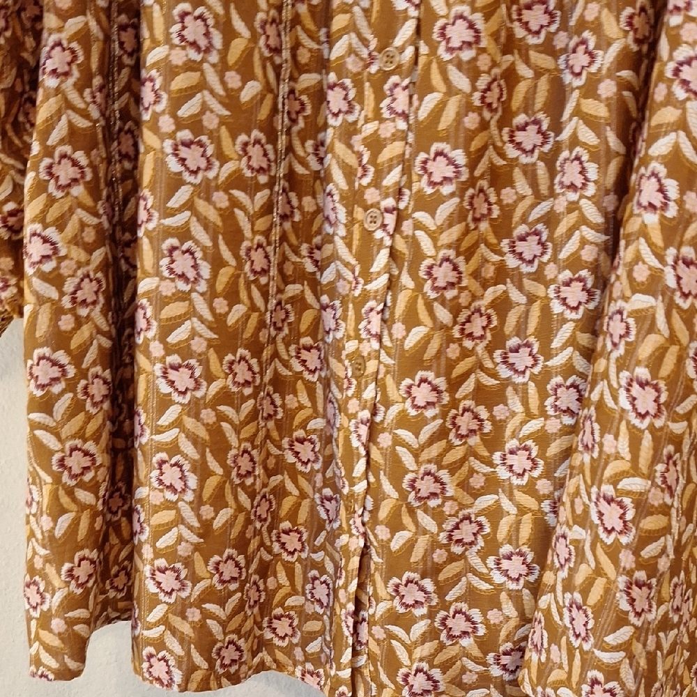 🔥🔥CLEARANCE🔥🔥 Mustard and White Patterned Long Sleeve Dress. Size Small - Picture 7 of 9